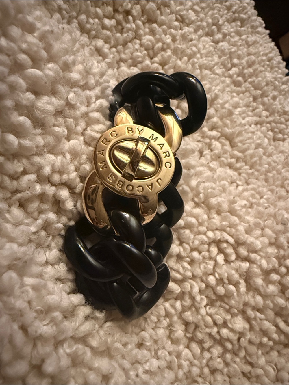 Marc Jacobs Black and Gold Chunky Chain Bracelet with Signature Medallion